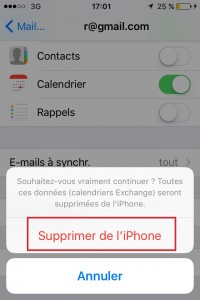 iPhone IOS 9 compte mail suppression