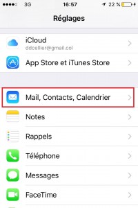iPhone IOS 9 reglages mail contact calendrier