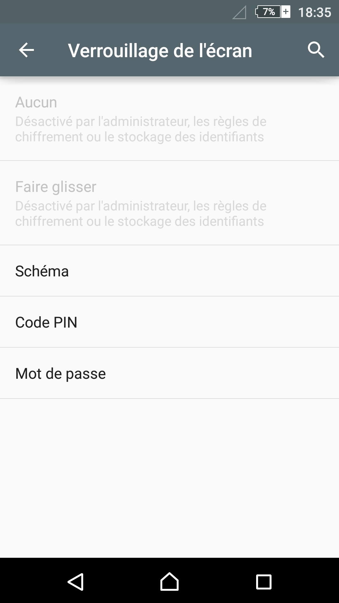 contact code pin ecran verrouillage Sony (android 5.1) reglages verrouillage selection