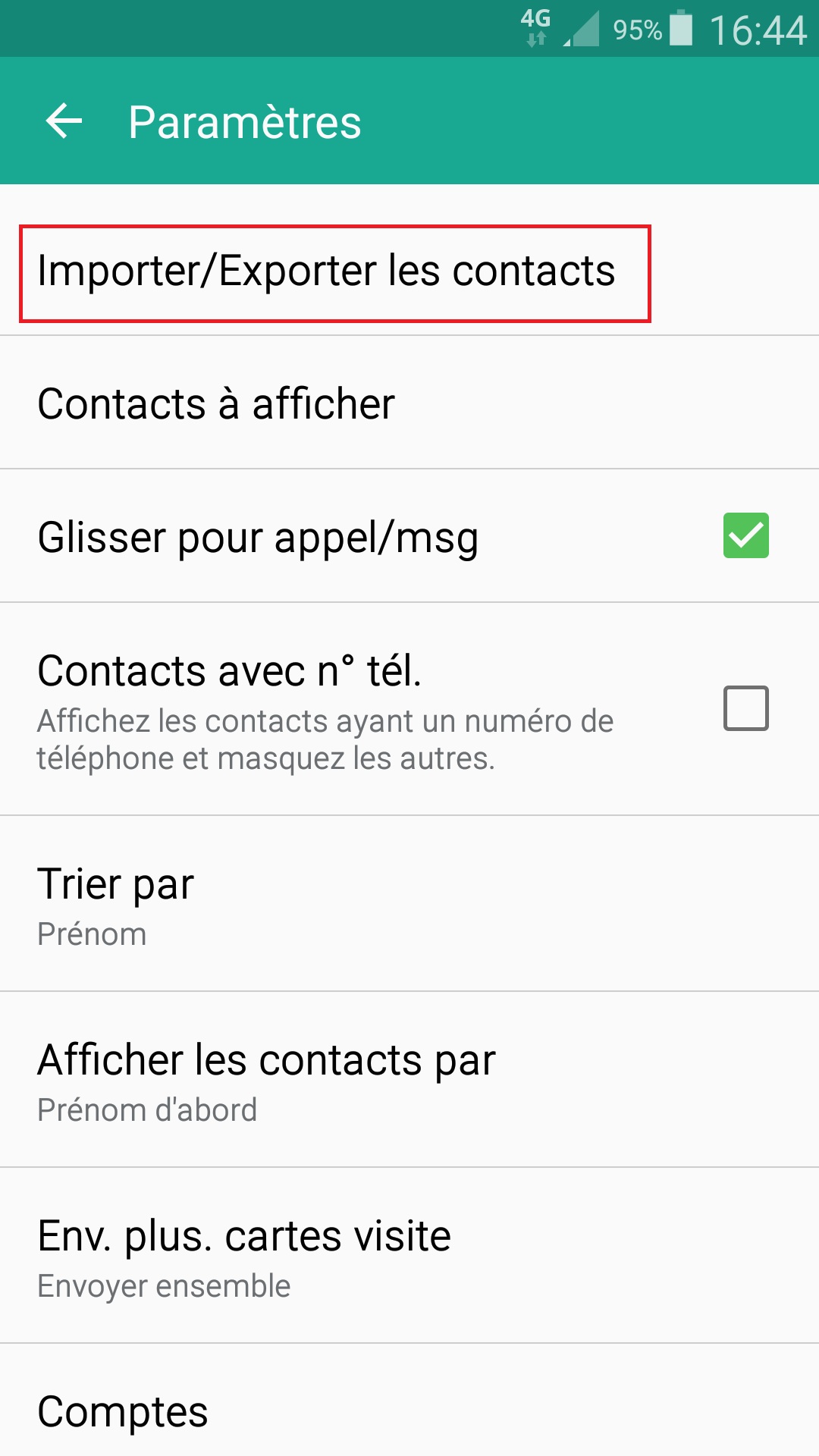 contact code pin écran verrouillage Samsung android 5 importer exporter