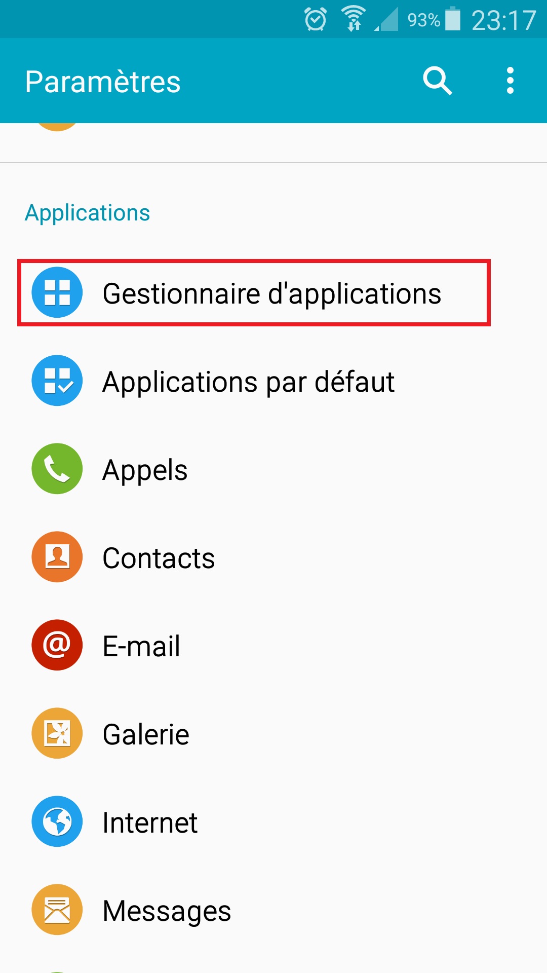Applications Samsung android 5 parametres gestionnaire applications