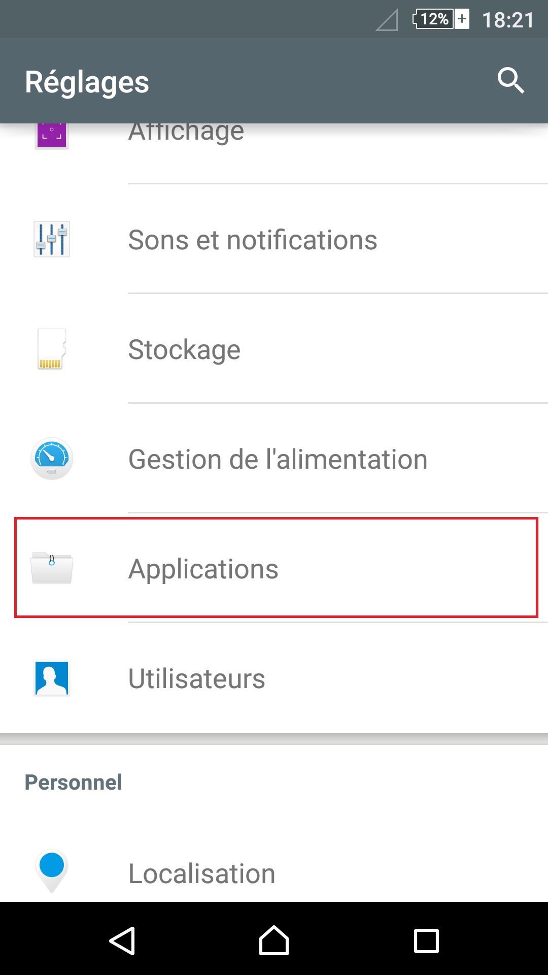 Application Sony android 5.1 reglages applications