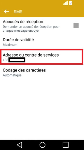SMS LG android 5 . 1-message centre de service