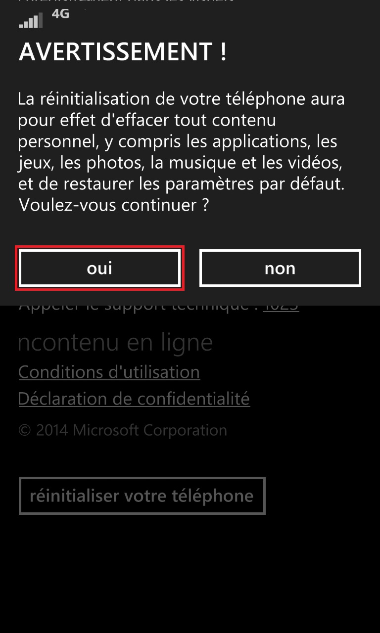 Sauvegarder restaurer mettre à jour son Lumia windows 8.1 maj reini confirmer