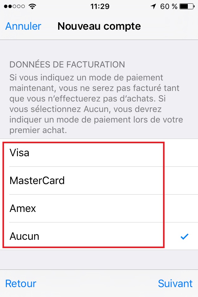 iphone ios9 app store compte VISA