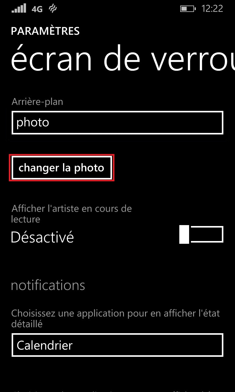 Personnalisation Lumia 8.1 arriere plan photo changer
