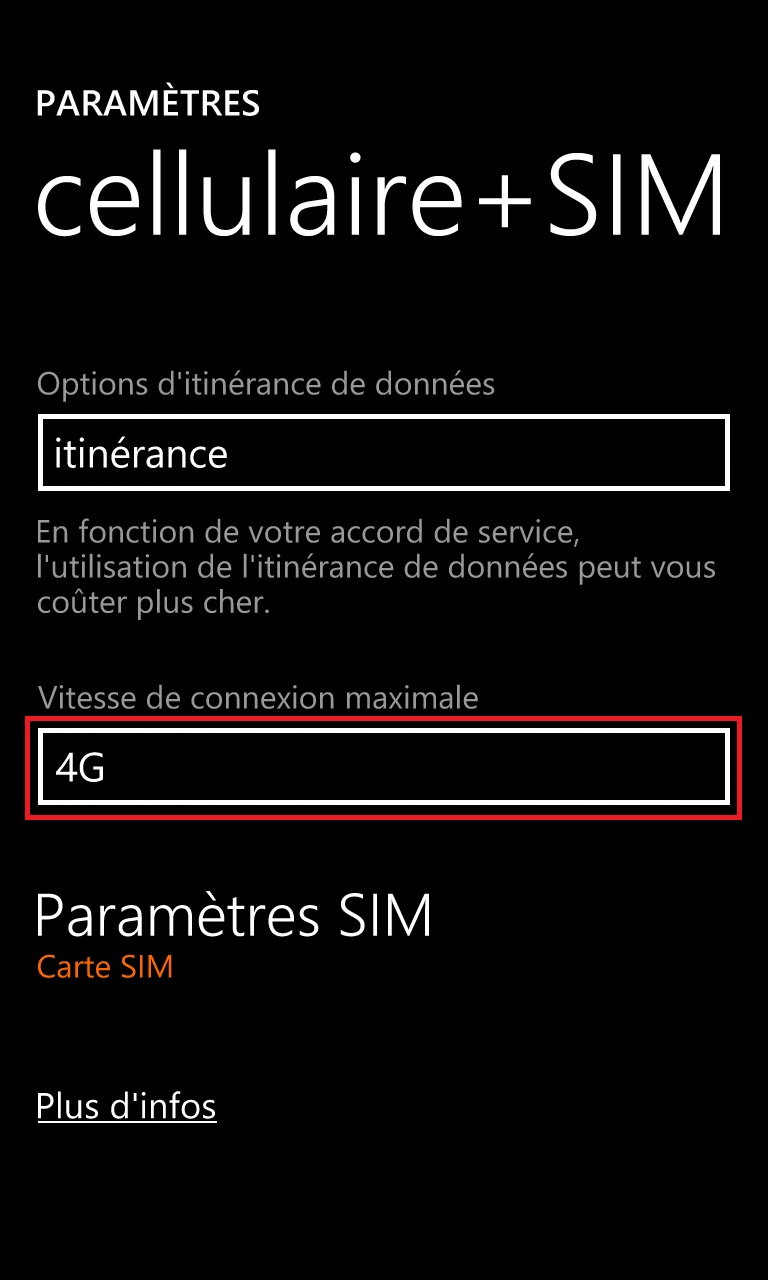 Internet Lumia windows 8.1 connexion 4G