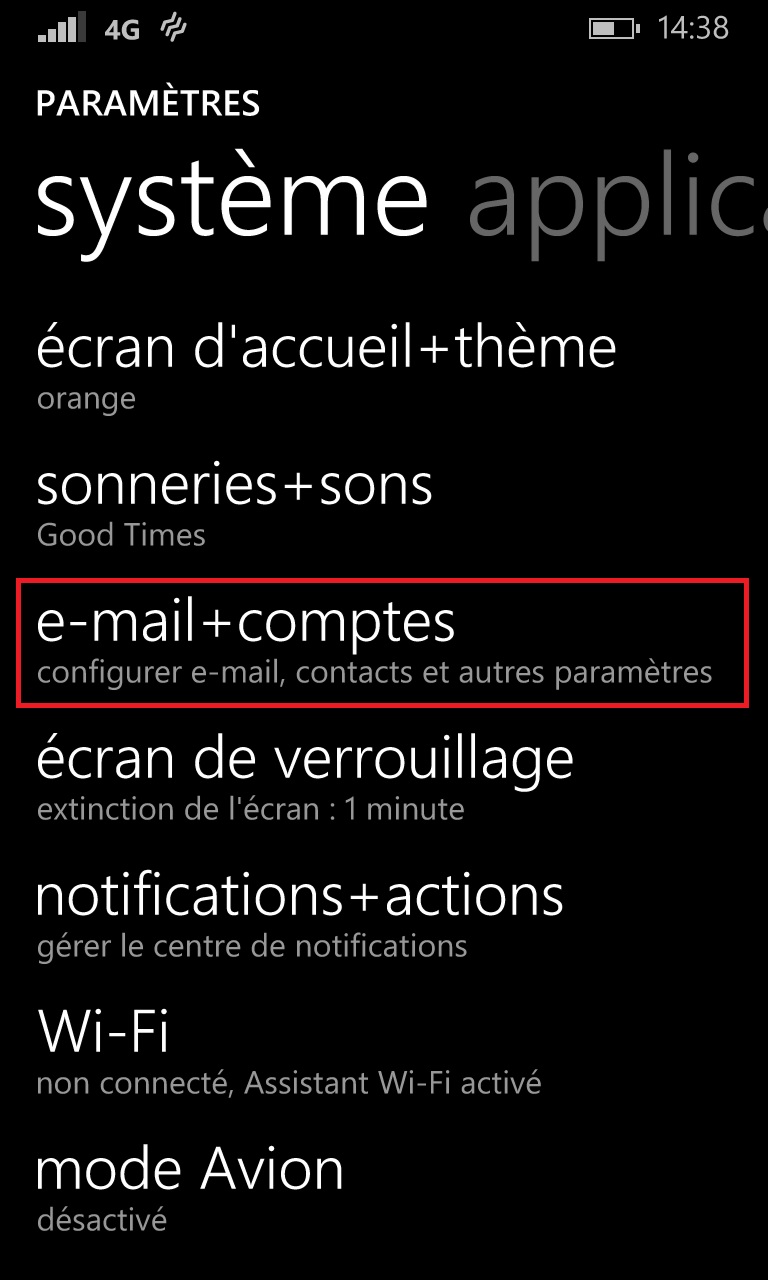 email Lumia windows 8.1 comptes