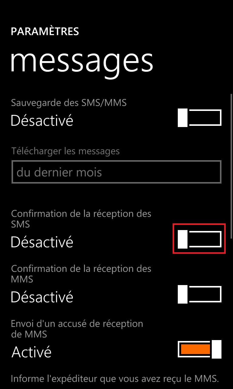 SMS Lumia windows 8.1 messages accuser de reception SMS