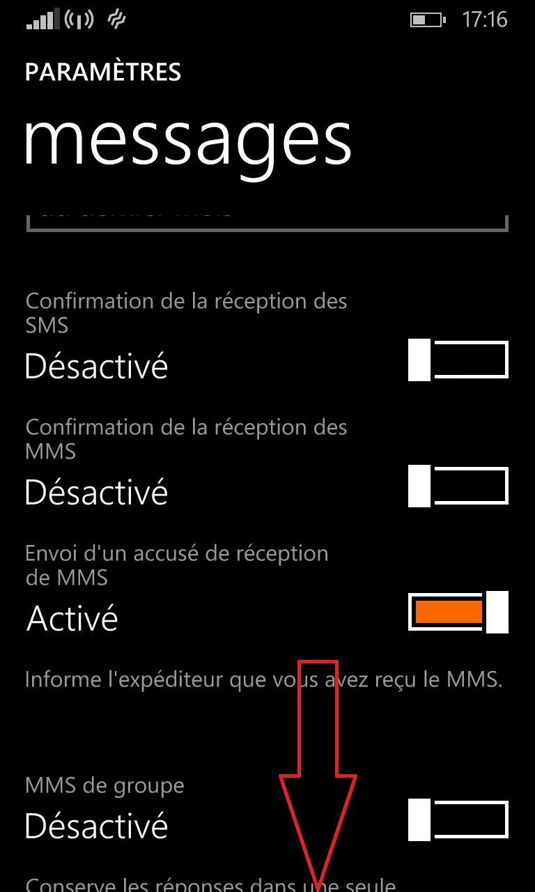 SMS Lumia windows 8.1 messages defilement bas