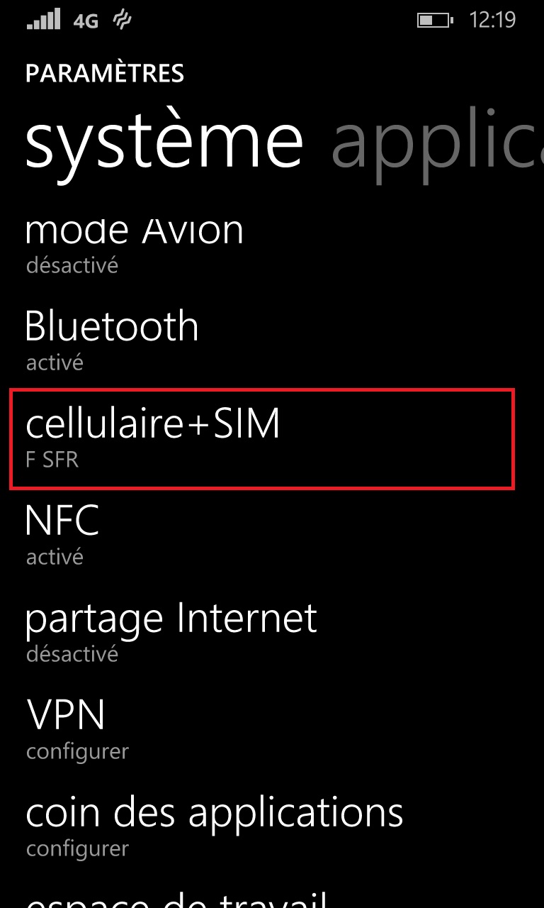 MMS Lumia windows 8.1 parametre cellulaire SIM