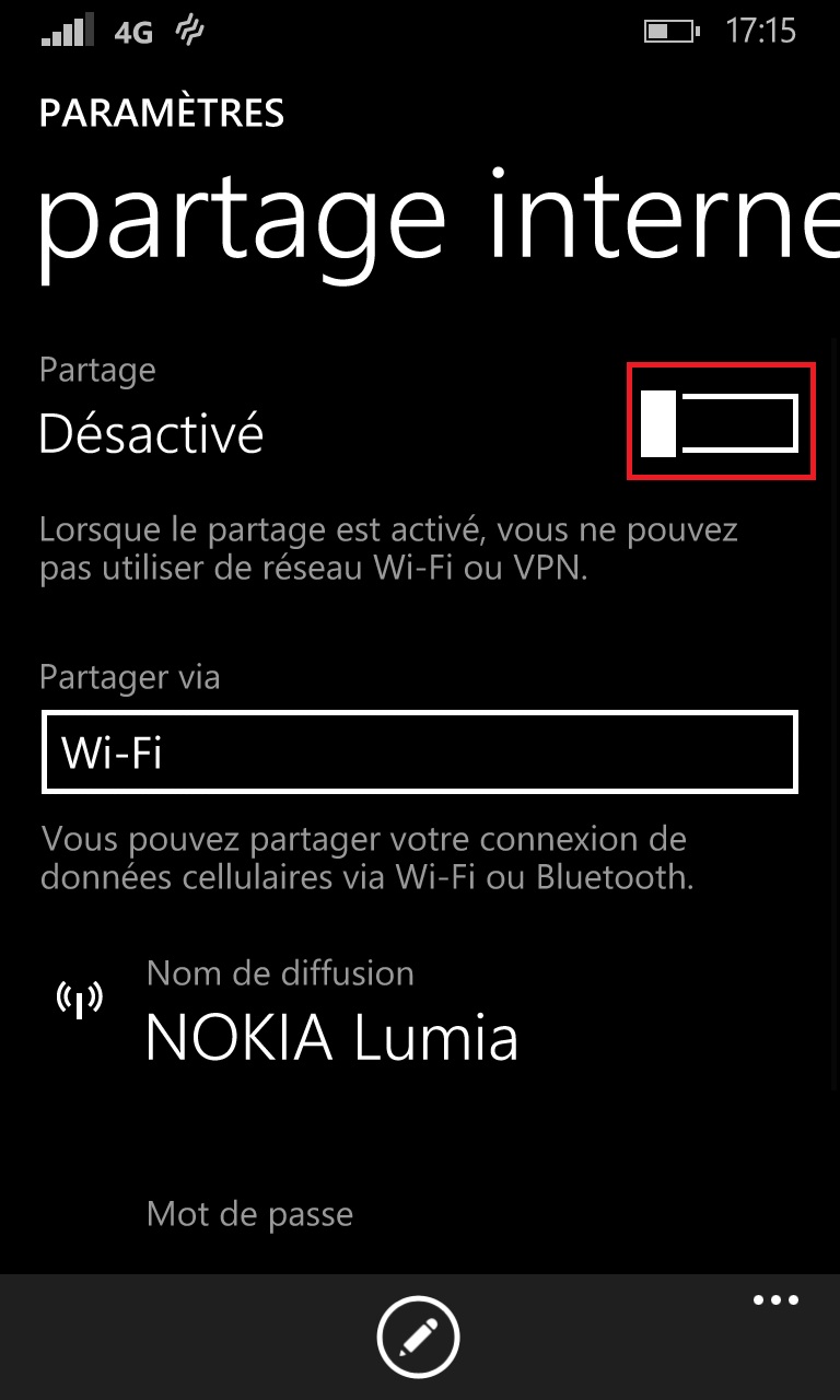 Internet Lumia windows 8.1 partage internet 4