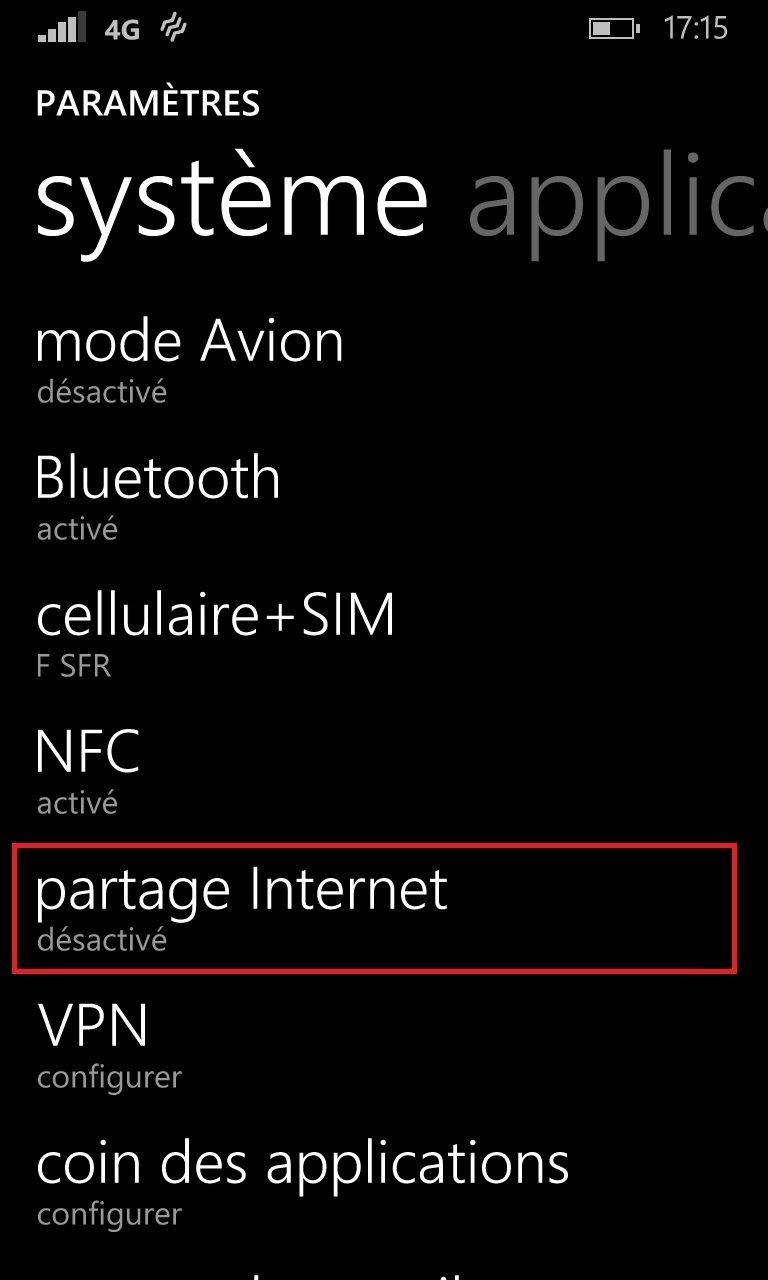 Internet Lumia windows 8.1 partage internet