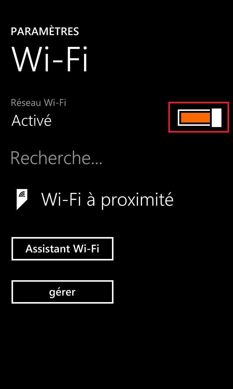 Internet Lumia windows 8.1 wifi bouton