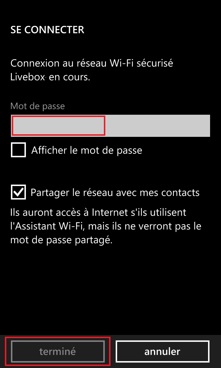 Internet Lumia windows 8.1 wifi mot de passe