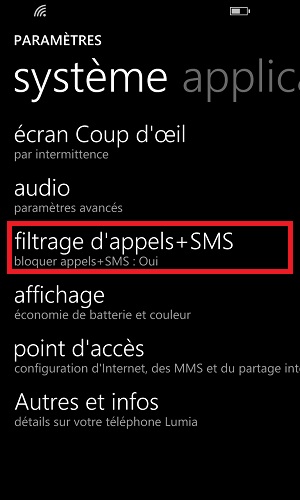 SMS Lumia windows 8.1 filtrage SMS