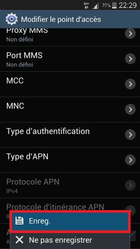 internet Samsung android 4-4.4 APN enregistrer