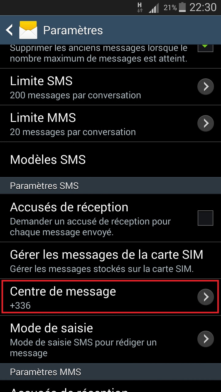 SMS Samsung android 4 message centre SMS