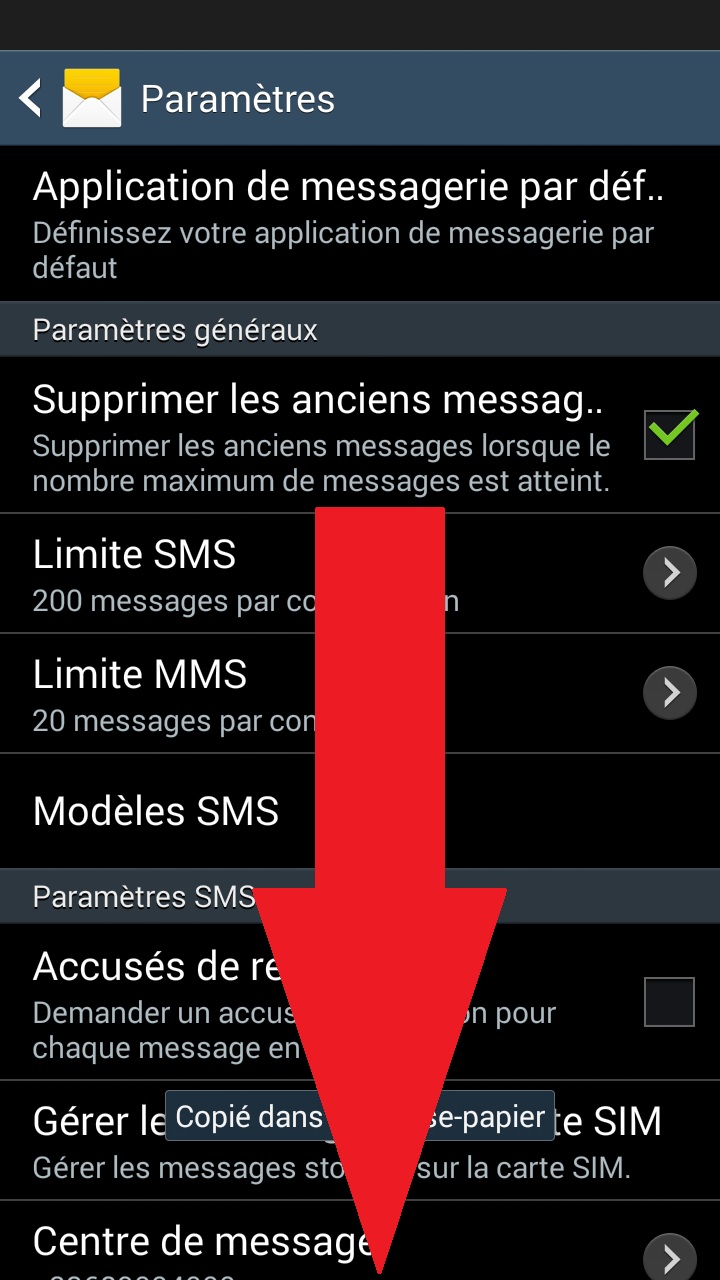 SMS Samsung android 4 message defile bas