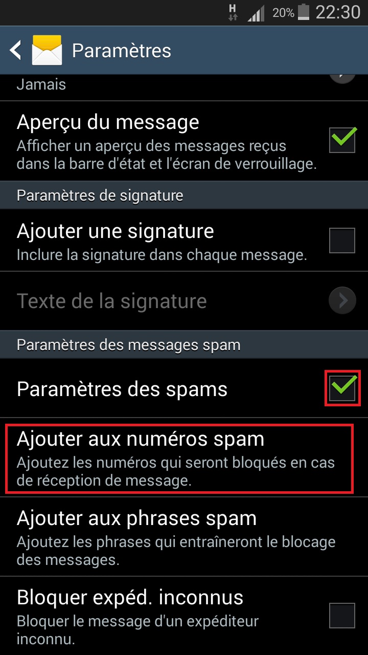 SMS Samsung android 4 message spam