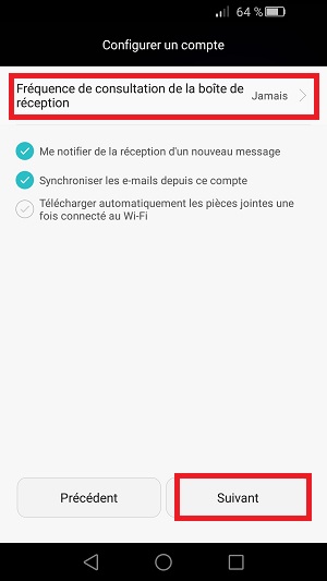 mail Huawei android 5 configuration email