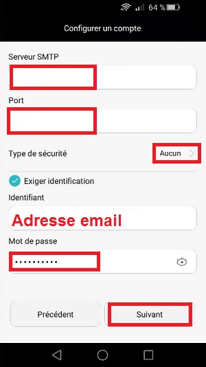 mail Huawei android 5 configuration email