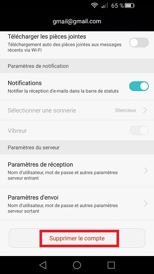 mail Huawei android 5 supprimer compte email
