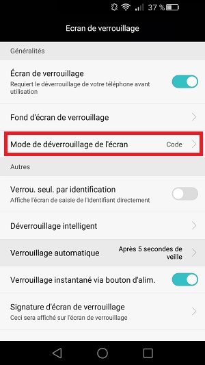 contact code pin ecran verrouillage Huawei (android 5.1)