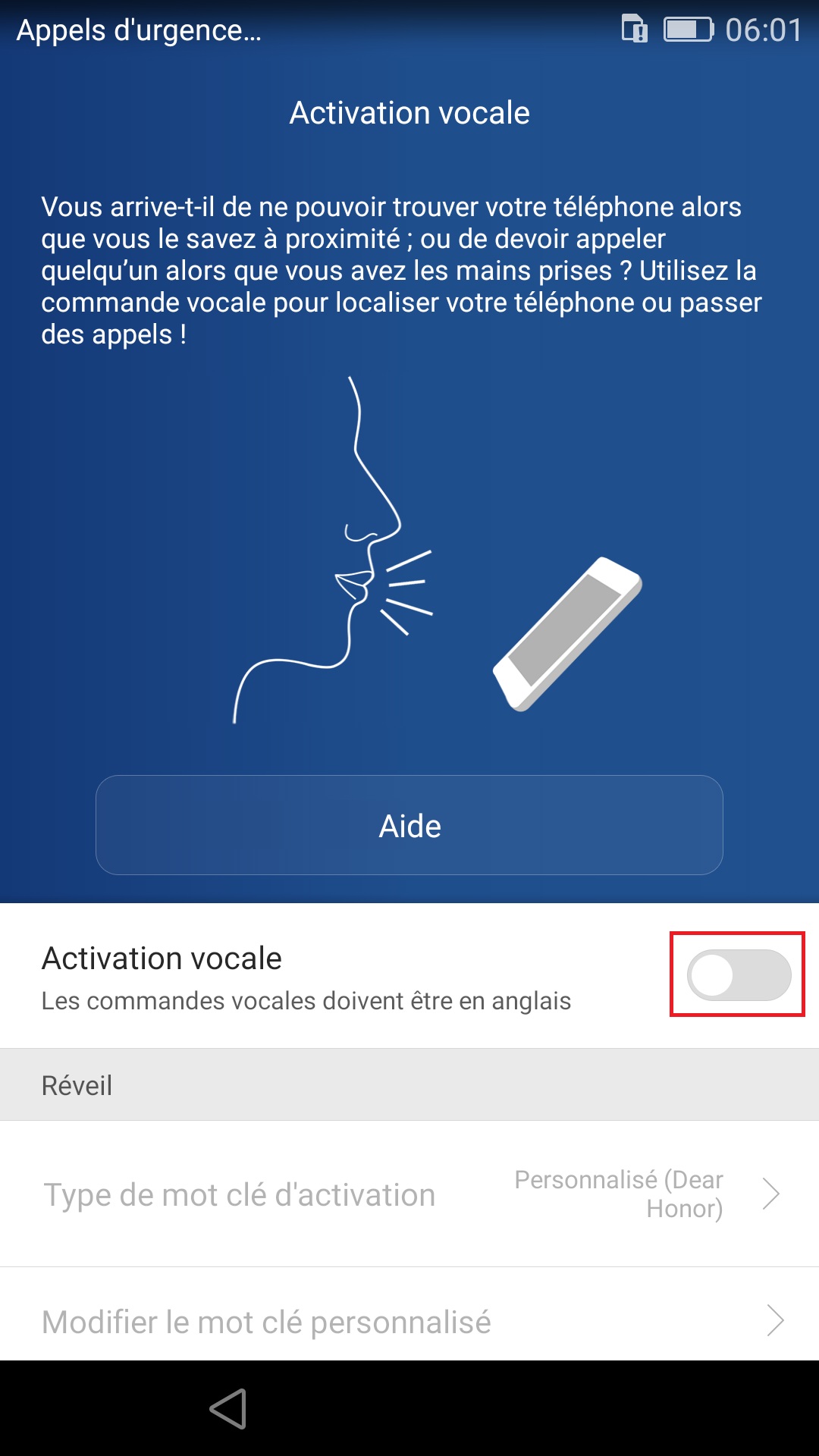 Activation Huawei (android 6.0) demarrage commande vocal 2