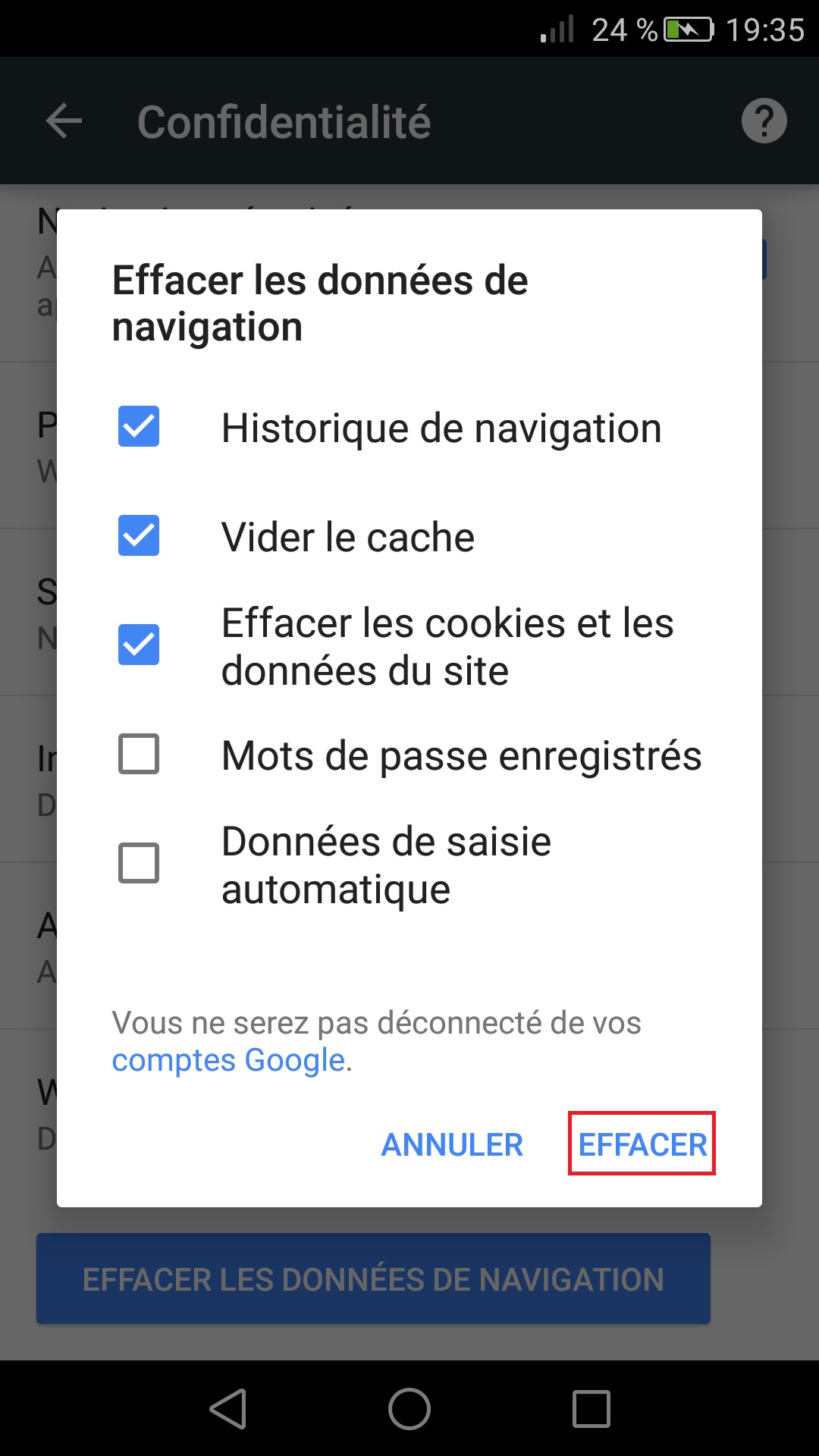 internet Huawei android 6 . 0 chrome effacer donnée 2