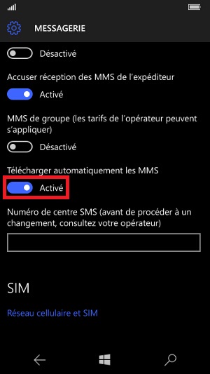 MMS Lumia Windows 10 téléchargement auto