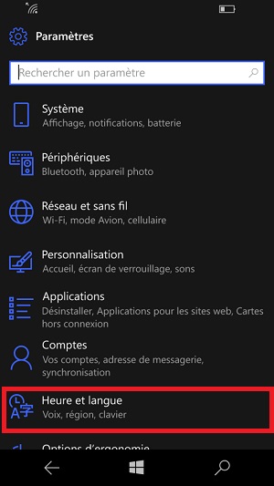 SMS Microsoft Lumia Windows 10 date et heure