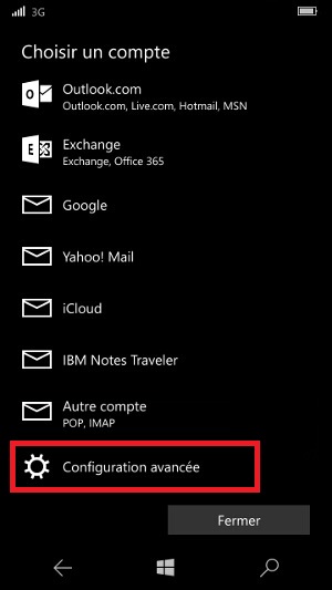 email Lumia windows 10 configuration avancée