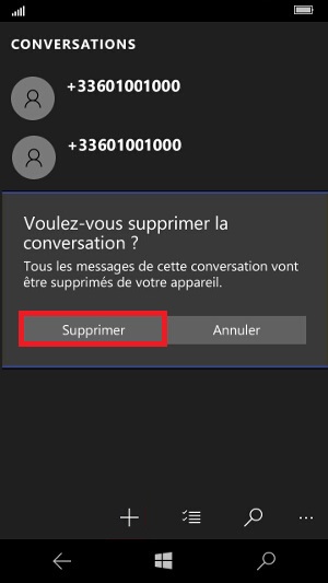 SMS Microsoft Lumia Windows 10 supprimer conversation