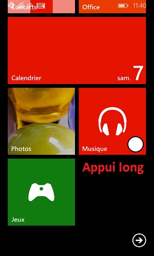 Personnalisation Lumia 8.1 appui long