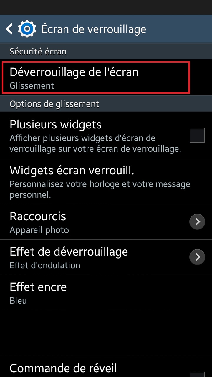 contact code pin ecran verrouillage Samsung (android 4.4) ecran verrouillage