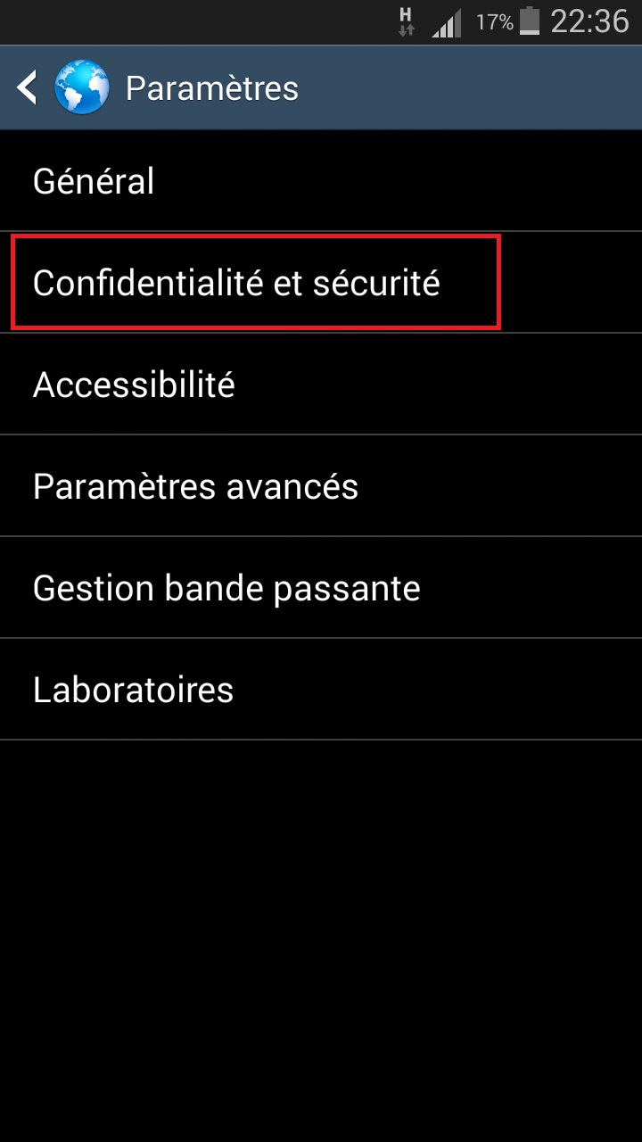 internet Samsung android 4 navigateur confidentialité