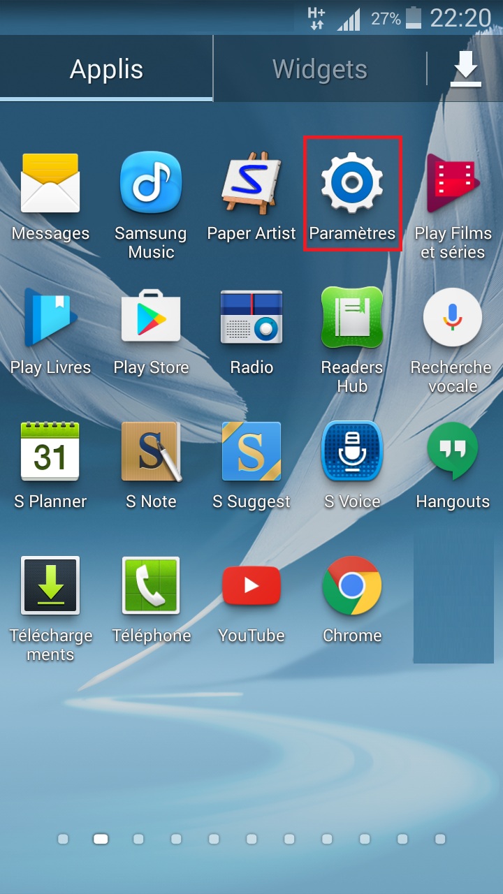 Applications Samsung android 4 parametre