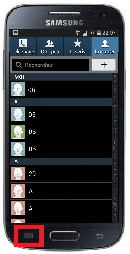 contact code pin ecran verrouillage Samsung (android 4.4) touche menu contact