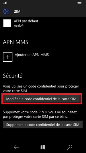 contact code pin ecran verrouillage Microsoft Nokia Lumia (Windows 10) code pin modif
