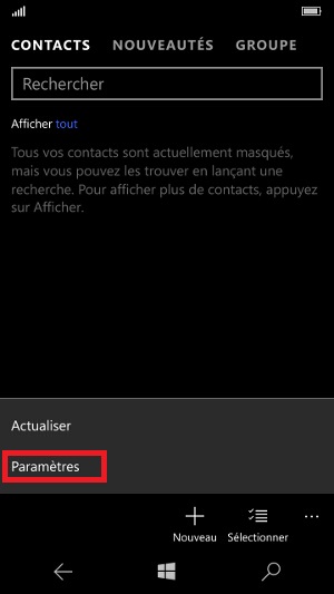 contact code pin ecran verrouillage Microsoft Nokia Lumia (Windows 10) contact parametre