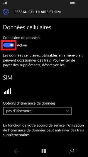 Internet Lumia Windows 10 connexion de données