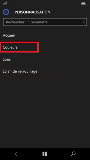 Personnalisation Lumia windows 10 ecran accueil couleur