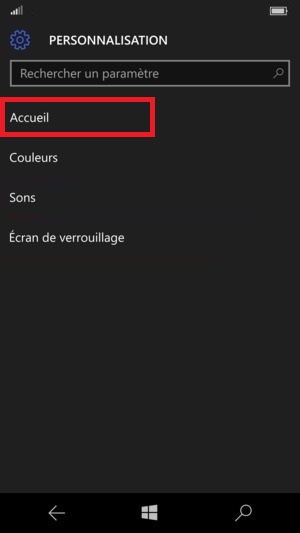 Personnalisation Lumia windows 10 ecran accueil