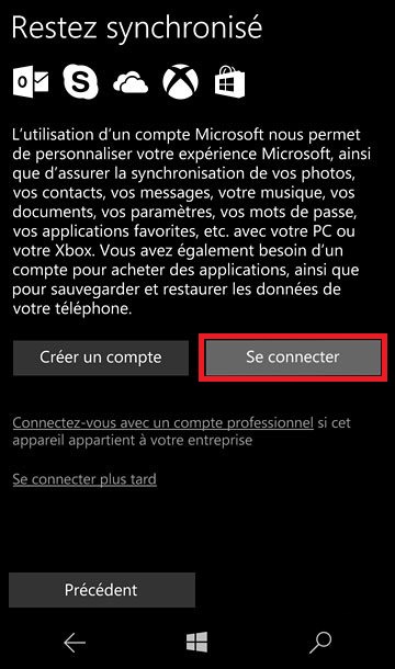 Activation Microsoft Lumia Windows 10 wifi compte microsoft se connecter