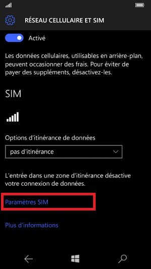 contact code pin ecran verrouillage Microsoft Nokia Lumia (Windows 10) param sim