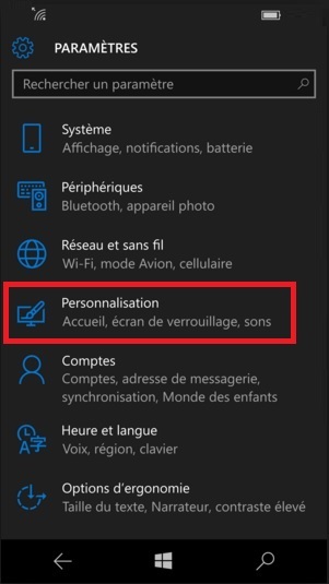 Personnalisation Lumia windows 10