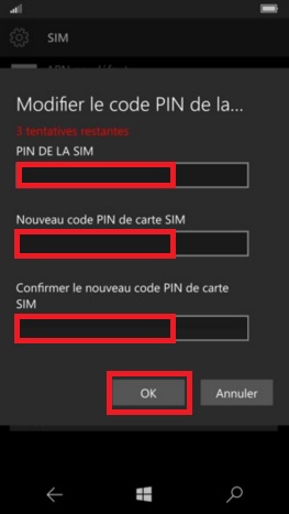 contact code pin ecran verrouillage Microsoft Nokia Lumia (Windows 10) pin carte sim