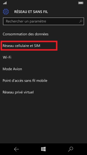 contact code pin ecran verrouillage Microsoft Nokia Lumia (Windows 10) reseau cellulaire et SIM