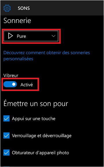 Personnalisation Lumia windows 10 son